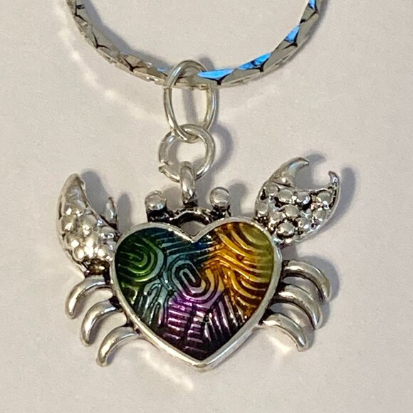 Crab Necklace Silver Plated 19" Enamel Sea Life Beach Island Zodiac Cancer - Picture 4 of 9